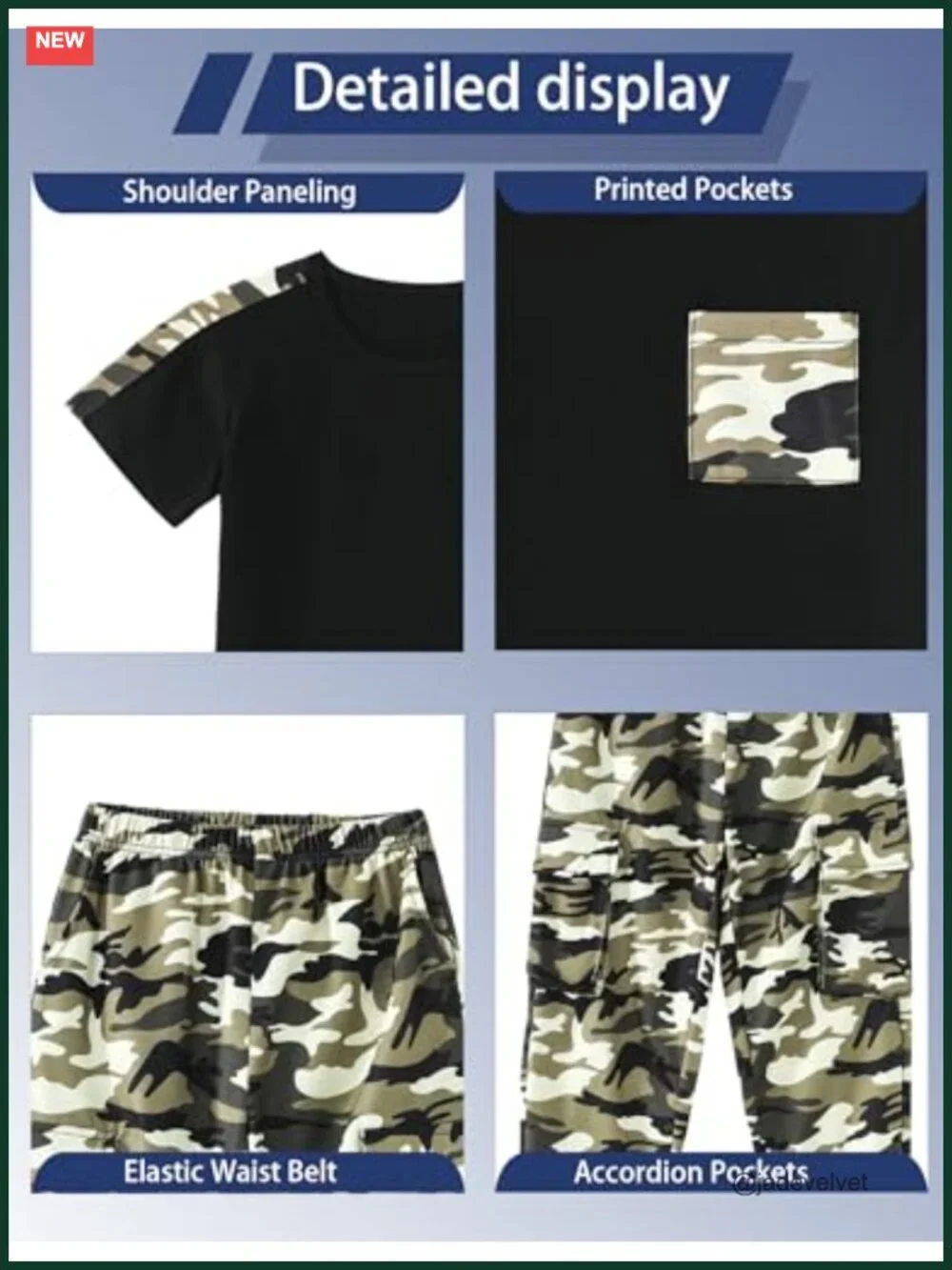 Boys 2PC Outfit Set Short Sleeve Tee Camo Cargo Pants Tracksuit